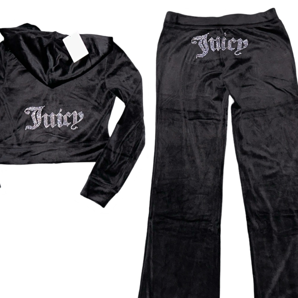 JUICY COUTURE BLACK LIQUORICE OG BLING RHINESTONE VELOUR TRACKSUIT SWEATSUIT NWT - Picture 3 of 15